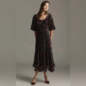 NWT Hutch for Anthropologie Black Motif Velvet Burn Out Midi Dress | Large